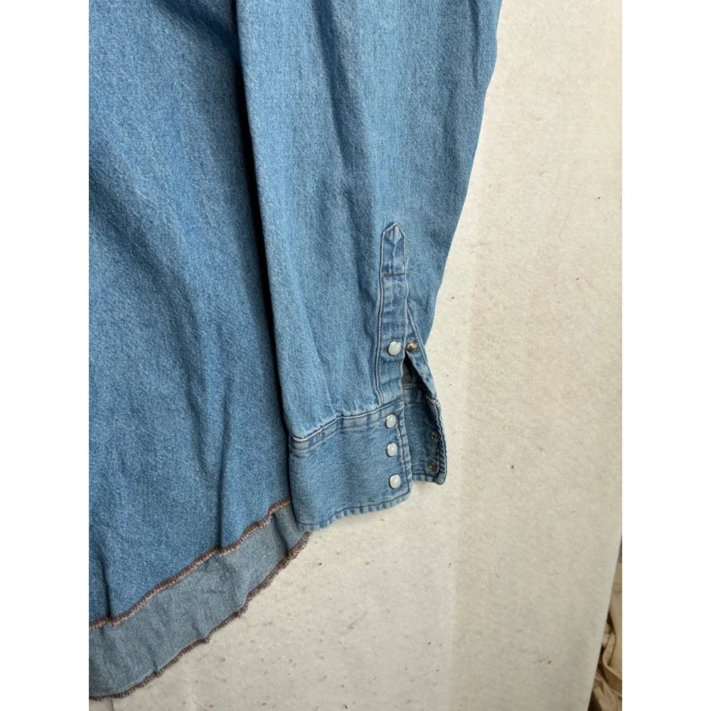 VTG Wrangler Mens Western Denim Pearl Snap Shirt Medium Wash Tall 2XLT 70127SW